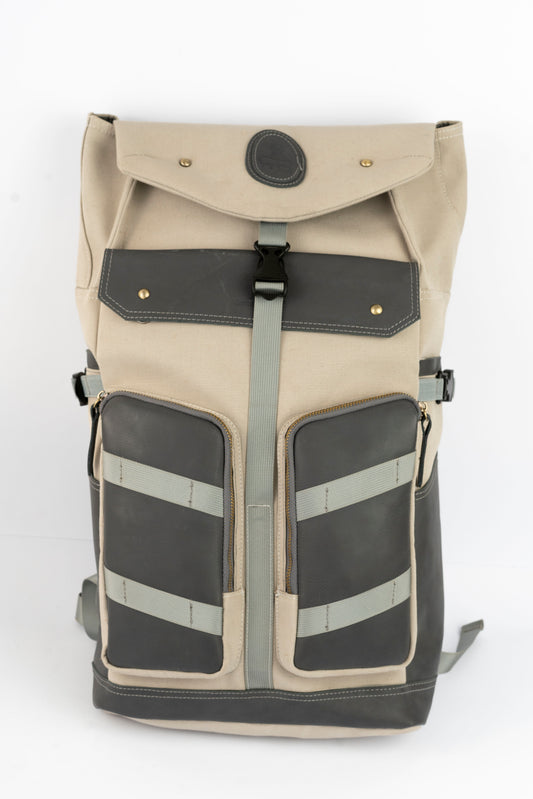 Captain Rabeh Waxed Canvas Travel Backpack - Biege
