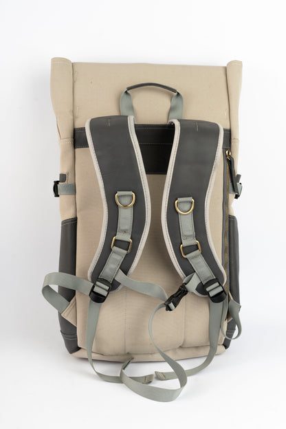 Captain Rabeh Waxed Canvas Travel Backpack - Biege