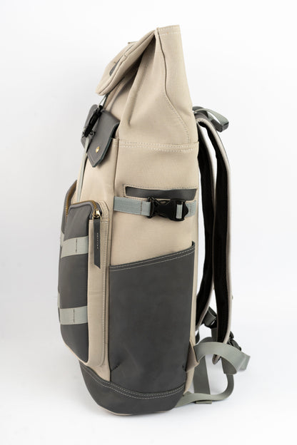 Captain Rabeh Waxed Canvas Travel Backpack - Biege