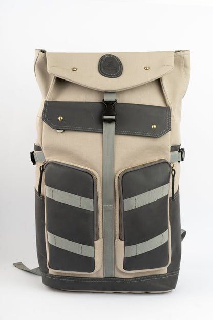 Captain Rabeh Waxed Canvas Travel Backpack - Biege