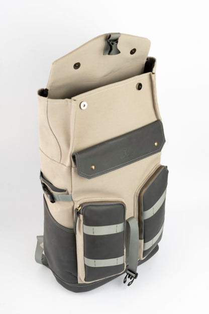 Captain Rabeh Waxed Canvas Travel Backpack - Biege