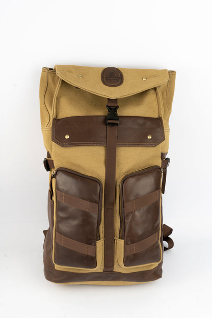 Captain Rabeh Waxed Canvas Travel Backpack - Tan