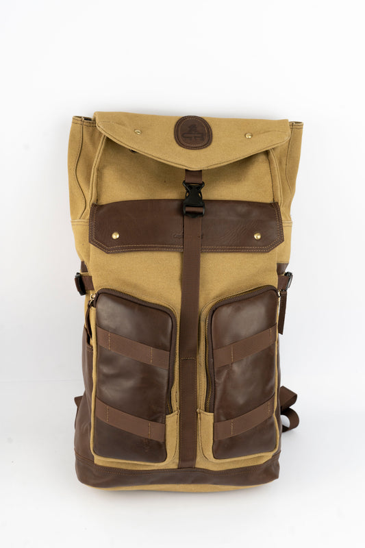 Captain Rabeh Waxed Canvas Travel Backpack - Tan