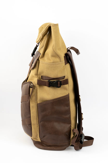 Captain Rabeh Waxed Canvas Travel Backpack - Tan
