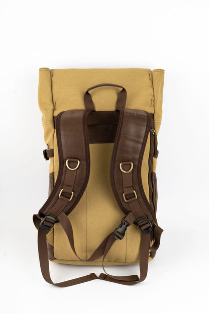 Captain Rabeh Waxed Canvas Travel Backpack - Tan