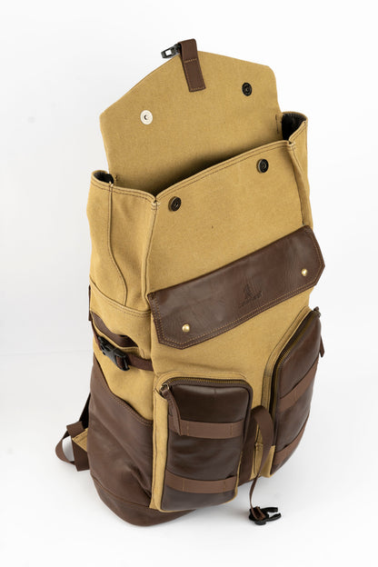 Captain Rabeh Waxed Canvas Travel Backpack - Tan