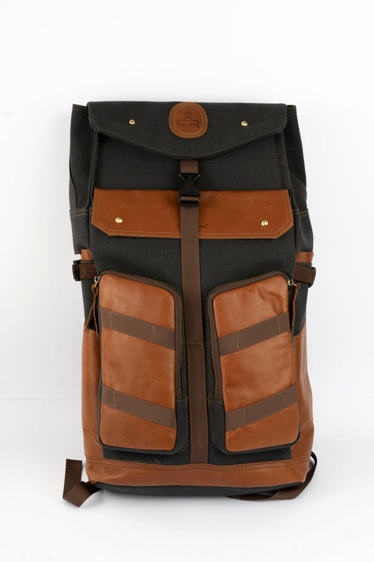 Captain Rabeh Waxed Canvas Travel Backpack - Havana Black