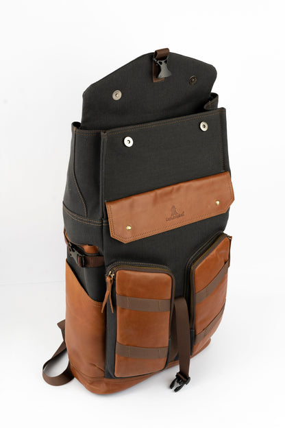 Captain Rabeh Waxed Canvas Travel Backpack - Havana Black