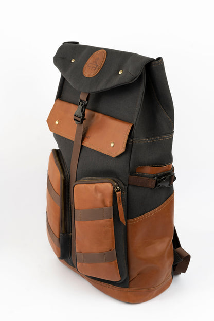 Captain Rabeh Waxed Canvas Travel Backpack - Havana Black