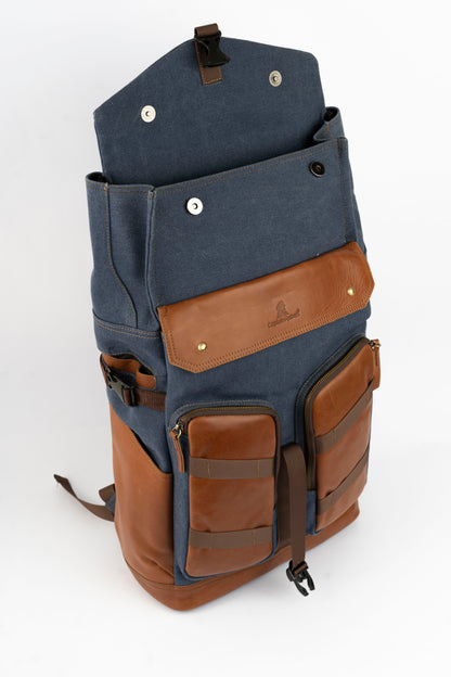Captain Rabeh Waxed Canvas Travel Backpack - Havana Navy