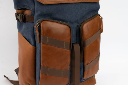 Captain Rabeh Waxed Canvas Travel Backpack - Havana Navy