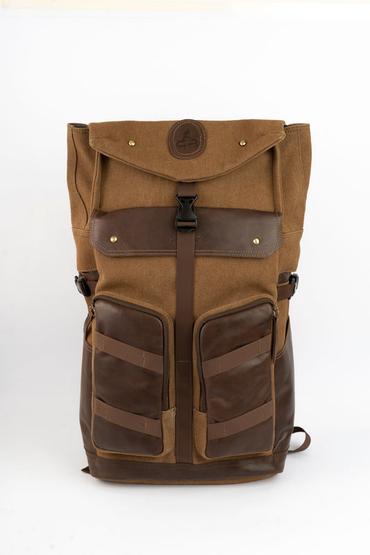 Captain Rabeh Waxed Canvas Travel Backpack -Vintage Brown