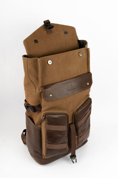 Captain Rabeh Waxed Canvas Travel Backpack -Vintage Brown