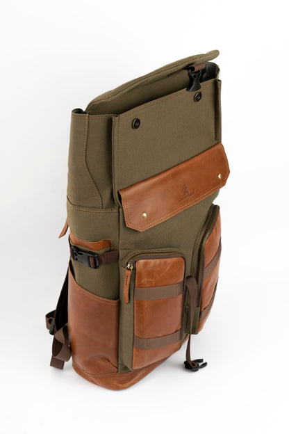 Captain Rabeh Waxed Canvas Travel Backpack -Vintage Brown