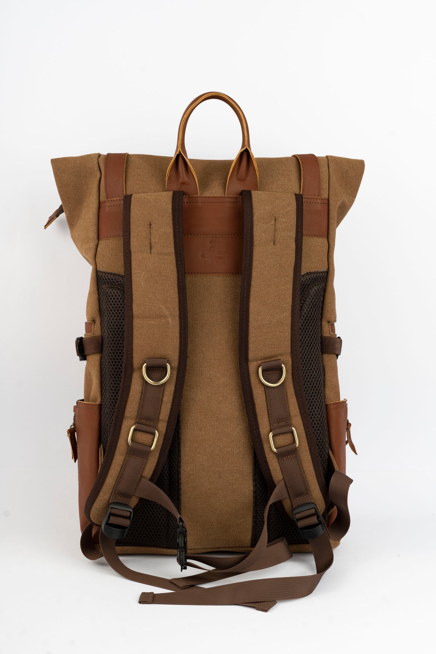 Rolltop vintage backpack''100% Cotton canvas & Cow leather'' – Tan