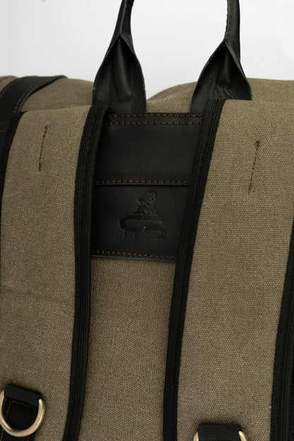 Rolltop vintage backpack''100% Cotton canvas & Cow leather'' – Army