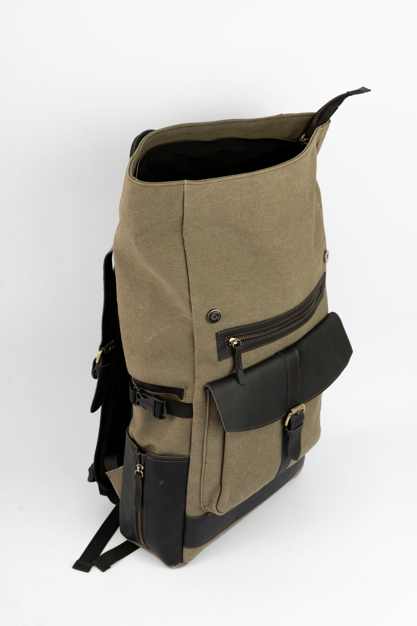 Rolltop vintage backpack''100% Cotton canvas & Cow leather'' – Army