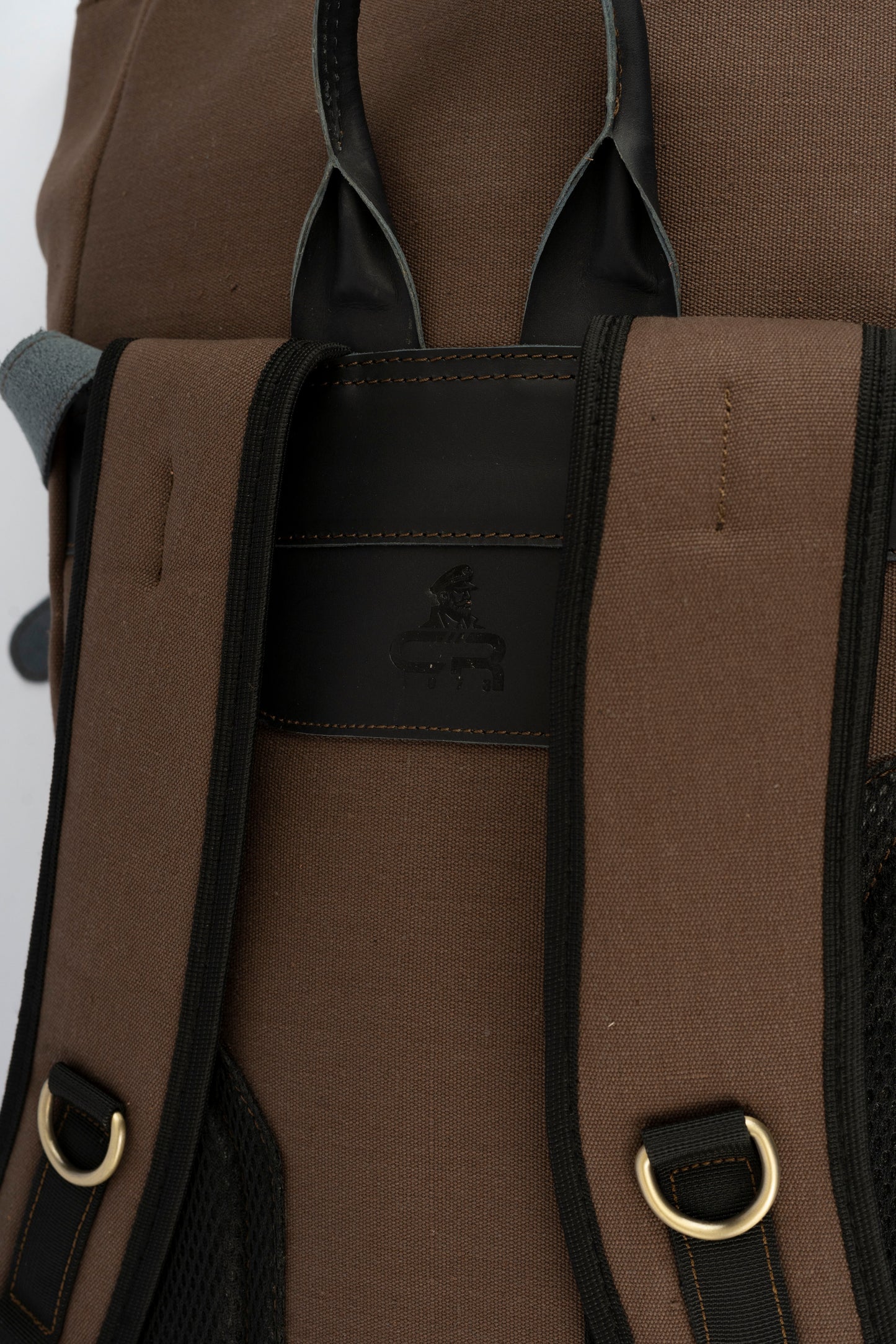 Rolltop vintage backpack''100% Cotton canvas & Cow leather'' – solid brown