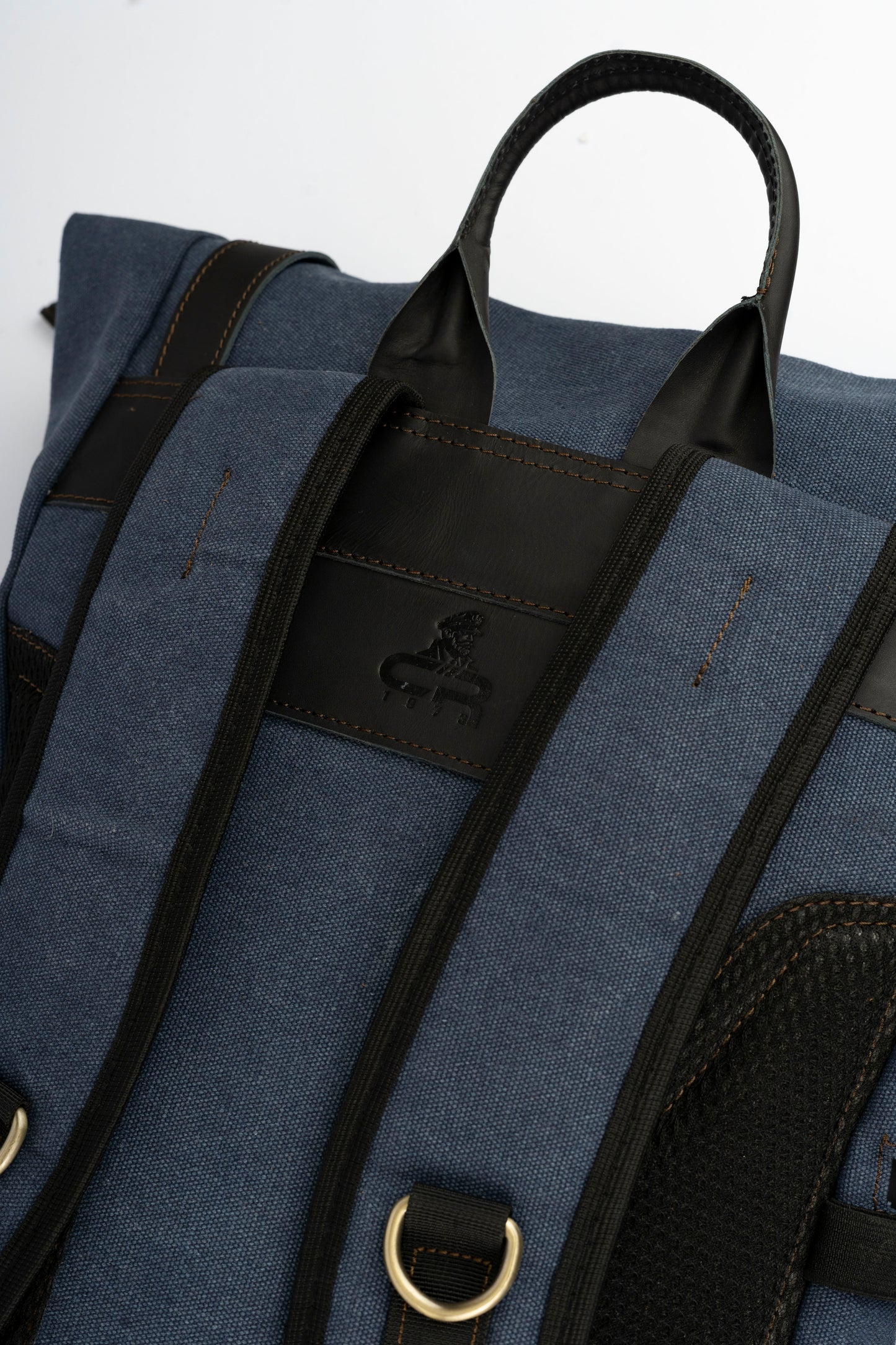 Rolltop vintage backpack''100% Cotton canvas & Cow leather'' – Navy Blue