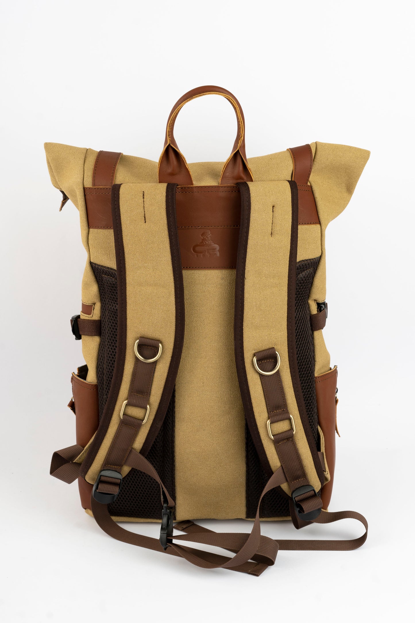 Rolltop vintage backpack''100% Cotton canvas & Cow leather'' – Tan
