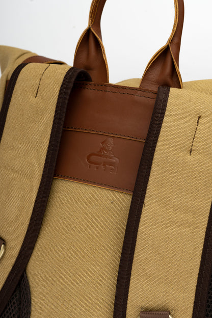Rolltop vintage backpack''100% Cotton canvas & Cow leather'' – Tan
