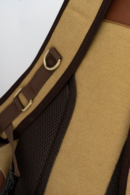 Rolltop vintage backpack''100% Cotton canvas & Cow leather'' – Tan