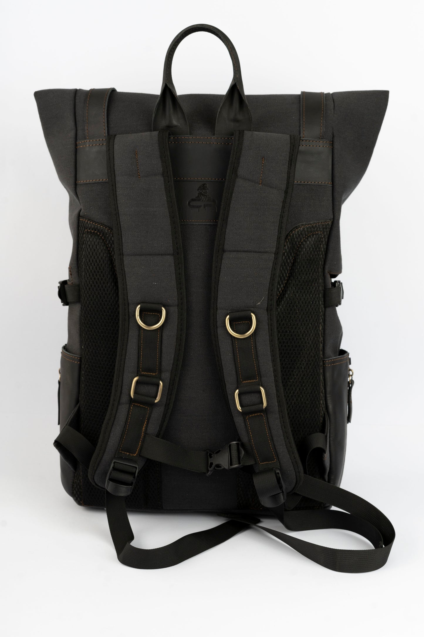 Rolltop vintage backpack''100% Cotton canvas & Cow leather'' – Black