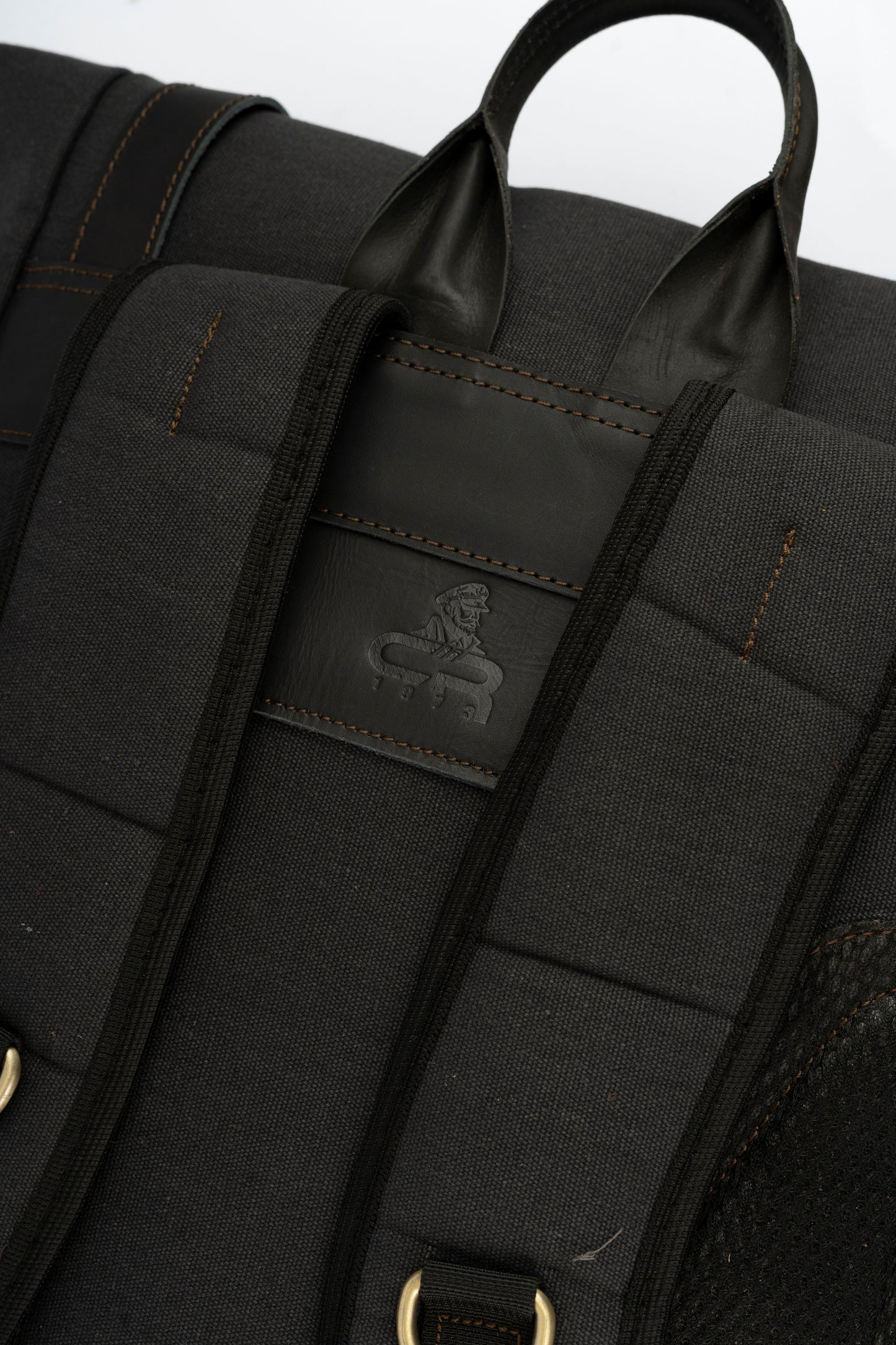 Rolltop vintage backpack''100% Cotton canvas & Cow leather'' – Black