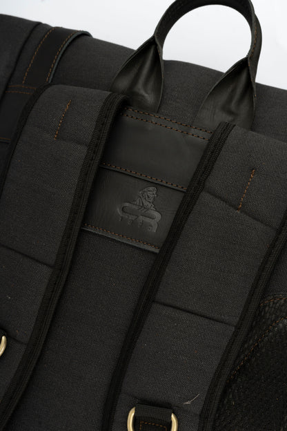 Rolltop vintage backpack''100% Cotton canvas & Cow leather'' – Black