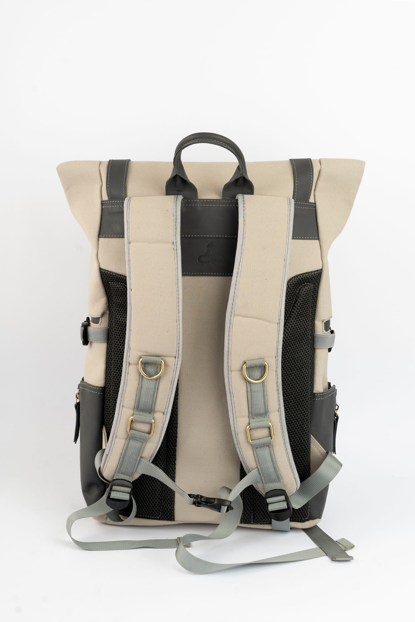 Rolltop vintage backpack''100% Cotton canvas & Cow leather'' – Beige