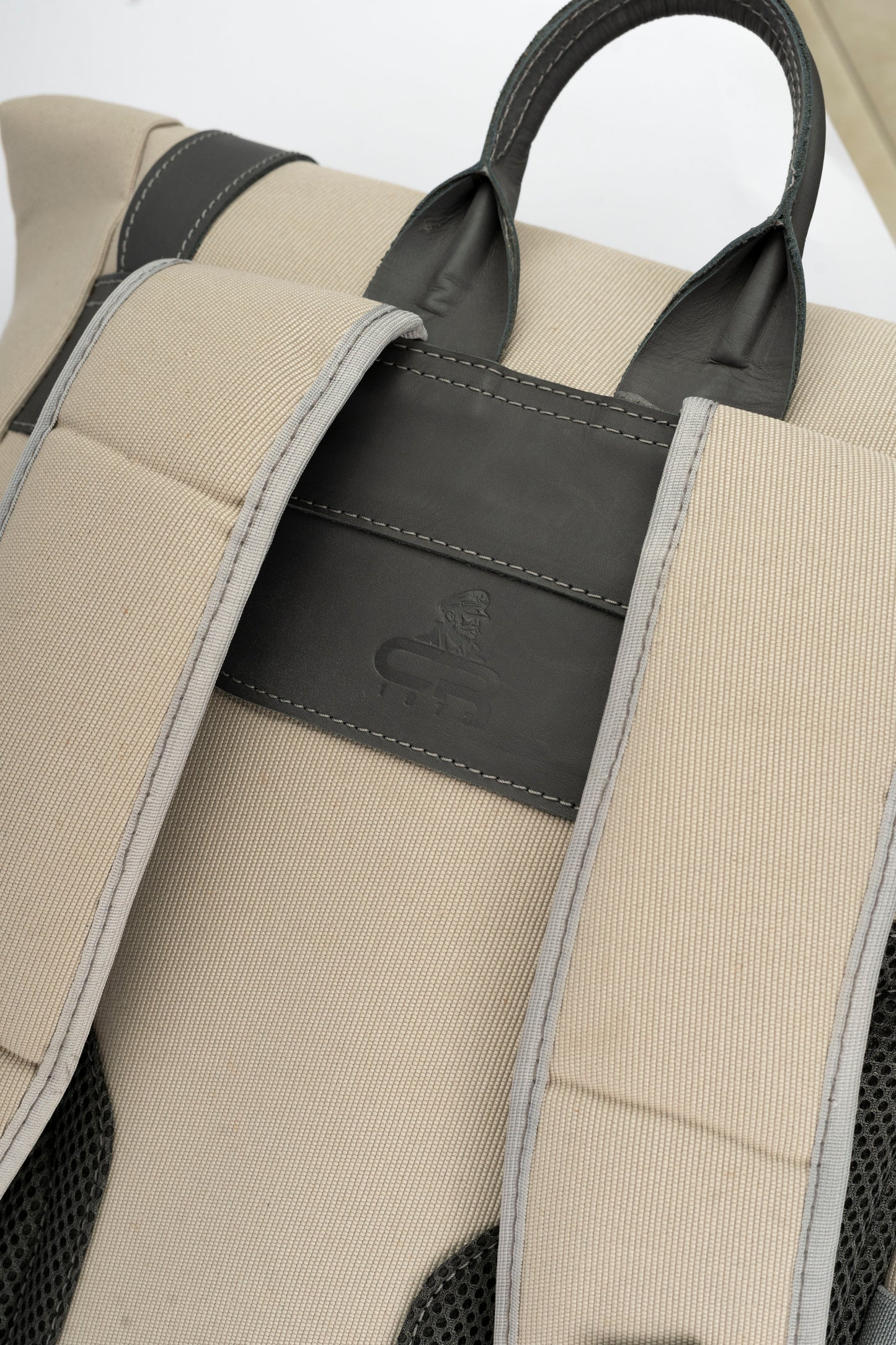 Rolltop vintage backpack''100% Cotton canvas & Cow leather'' – Beige